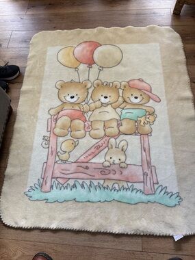 Vtg Belpla Ster Mantas Baby Mink Blanket Bear Buddies Plush Cloud